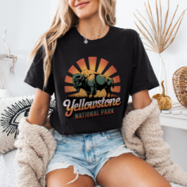 Camiseta Bison Vintage Retro Yellowstone Parque Nacional 
