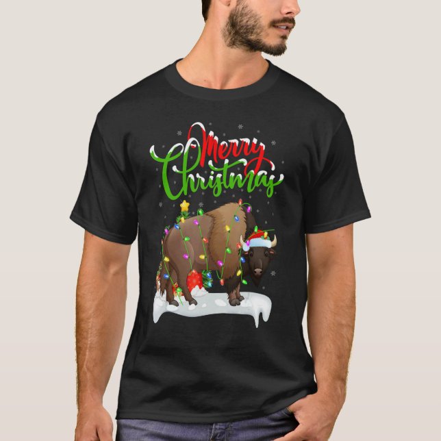 Camiseta Bison   Xmas Decorations Santa Bison Christmas (Anverso)