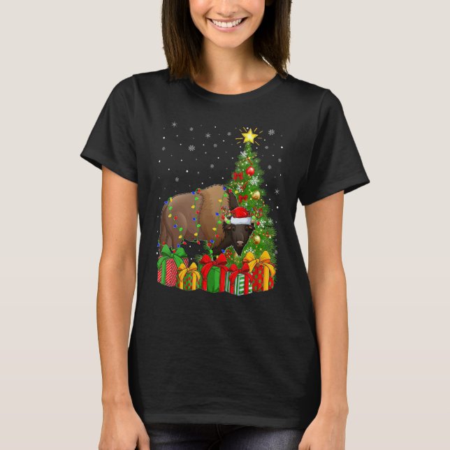 Camiseta Bison   Xmas Holiday Santa Bison Christmas Tree (Anverso)