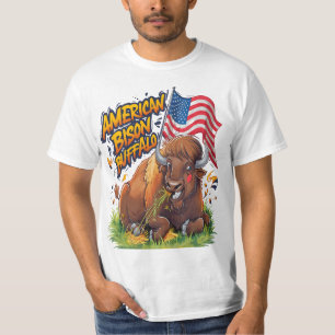 Camiseta Bisonte con la bandera estadounidense en la hierba
