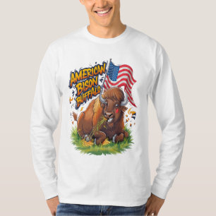 Camiseta Bisonte con la bandera estadounidense en la hierba