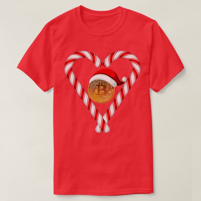 Camiseta Bitcoin Candy Canes Heart Cryptocurrency Christmas (Diseño del anverso)
