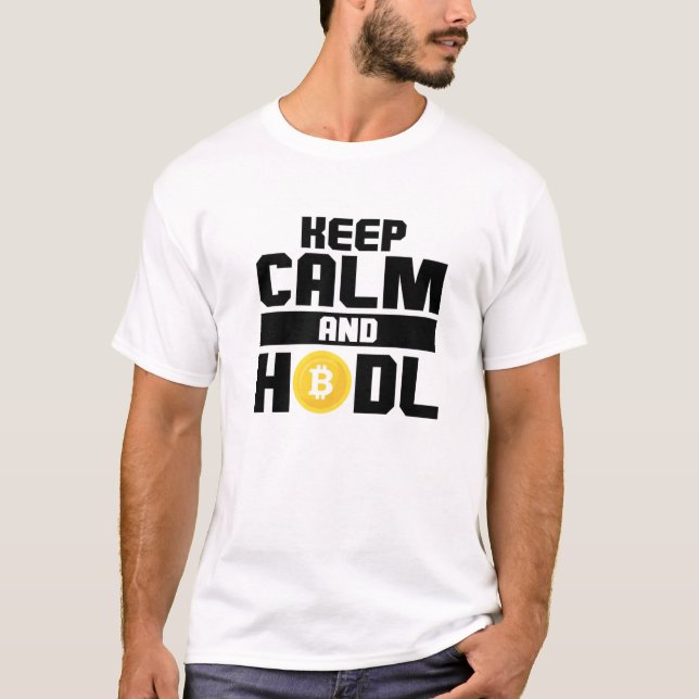 Camiseta Bitcoin Crypto Keep Calm Y HODL (Anverso)