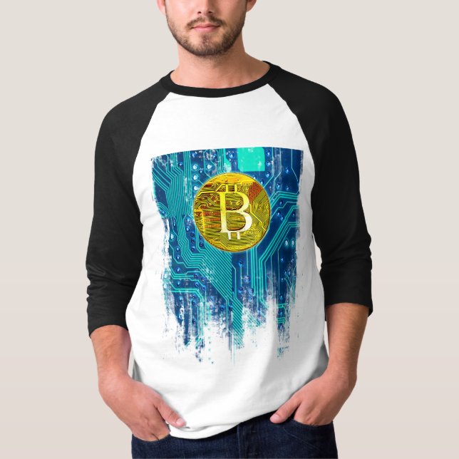 Camiseta Bitcoin de criptodivisa y placa de circuito (Anverso)