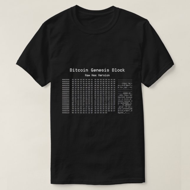 Camiseta Bitcoin Genesis Block Hex Code T-Shirt (Diseño del anverso)
