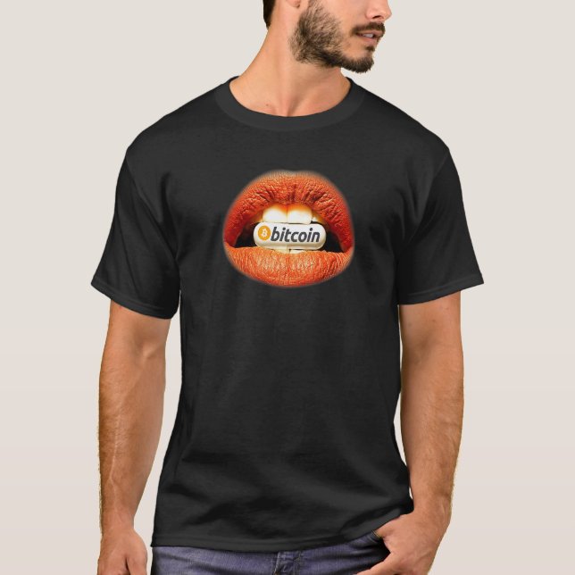 Camiseta Bitcoin Naranja Pastilla Labios Criptomoneda Inver (Anverso)