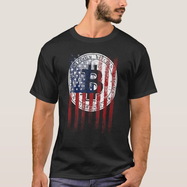Camiseta Bitcoin Patriótico Bandera Estadounidense Grunge R (Anverso)