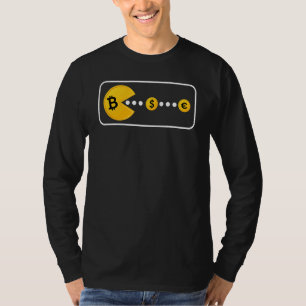 Camiseta Bitcoin persigue al dólar y al euro moneda fiducia