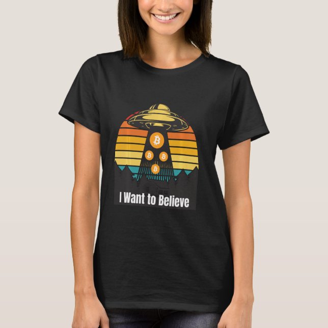 Camiseta Bitcoin Ufo Encuentro Retro Sunset que quiero cree (Anverso)