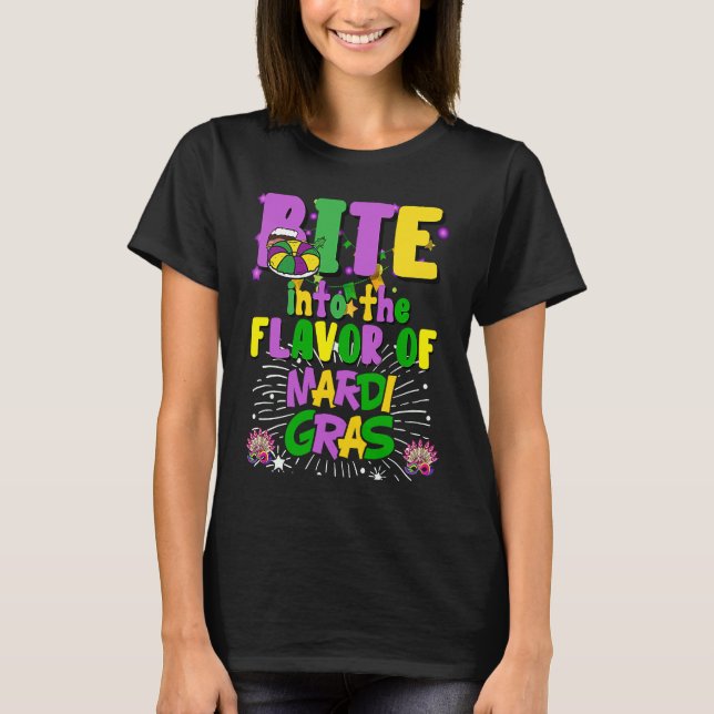 Camiseta Bite Into The Flavor Of King Cake Mardi Gras (Anverso)