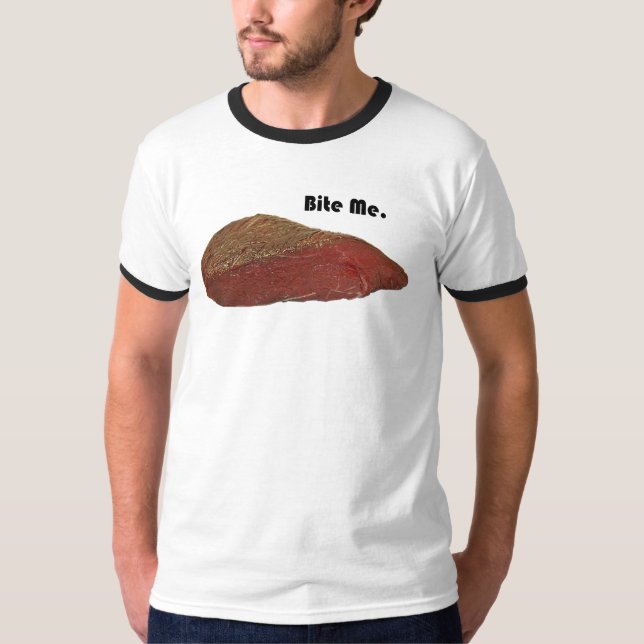 Camiseta Bite Me Funny Steak Beef Pun Chiste (Anverso)