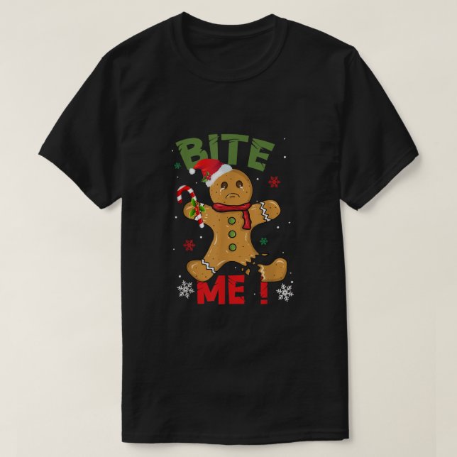 Camiseta Bite Me Gingerbread Man Funny Cookie Navidades Gif (Diseño del anverso)