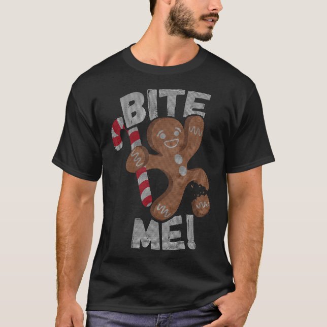 Camiseta Bite Me Gingerbread Man Funny Navidades (Anverso)