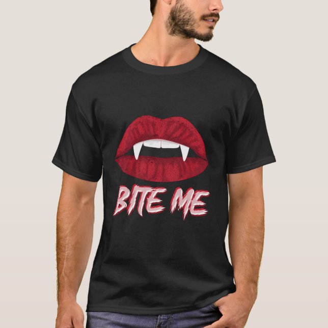 Camiseta Bite Me Vampire Fangs Diy Halloween Por Aspirar D (Anverso)