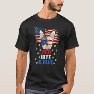 Camiseta Bite Rojo Y Perro Azul 4 De Julio Bulldog Francés