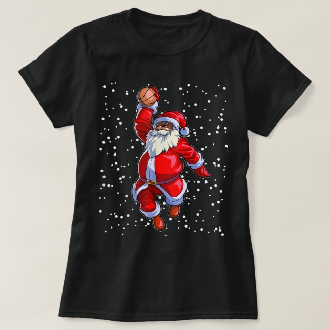 Camiseta Black African American Santa Claus Basketball Afro (Diseño del anverso)