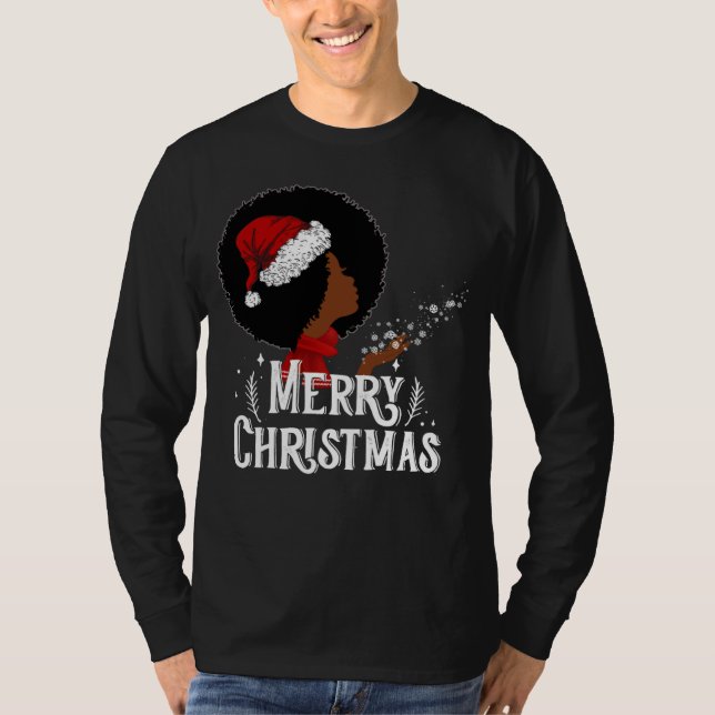 Camiseta Black African American Women Santa Hat Christmas M (Anverso)
