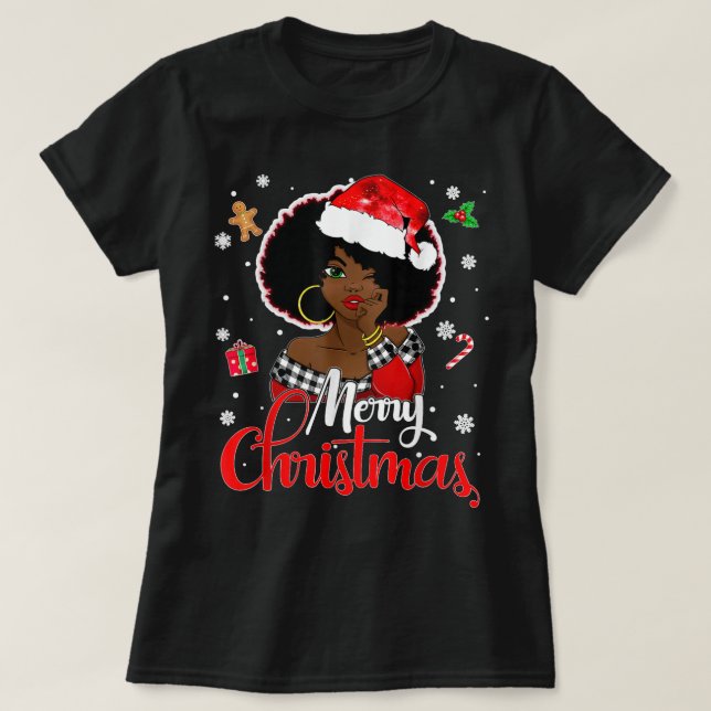 Camiseta Black African Girl American Melanin Christmas Sant (Diseño del anverso)