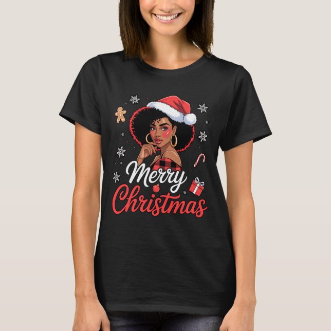 Camiseta Black African Girl American Merry Christmas Santa  (Anverso)