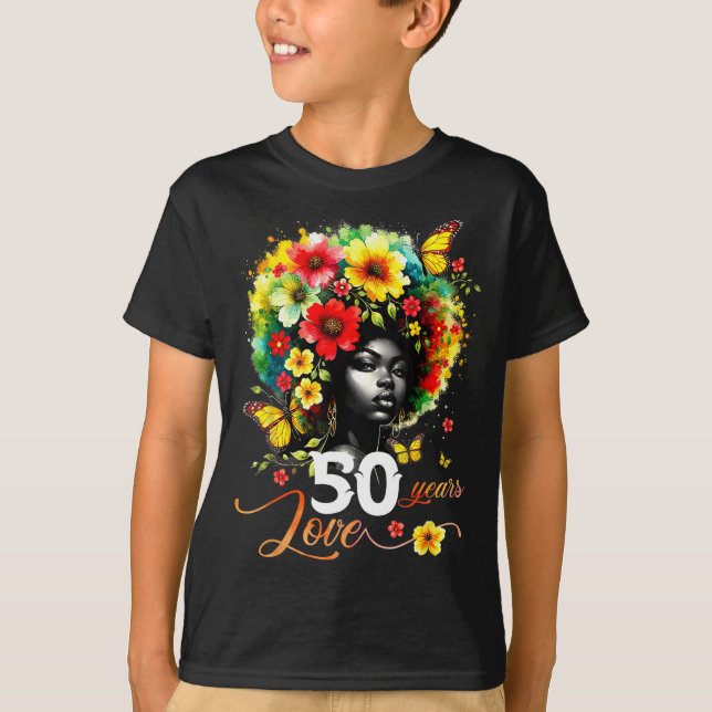 Camiseta Black Afro Queen 50 Years Love 50th Birthday Butte (Anverso)