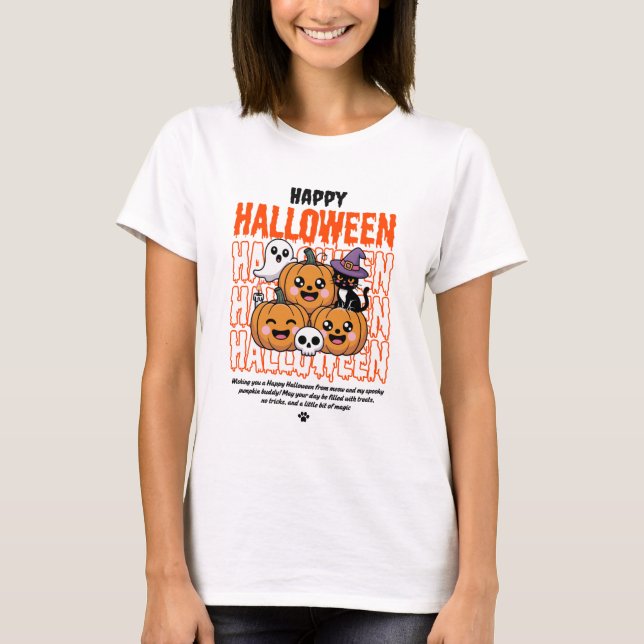 Camiseta Black and Orange Grunge Halloween Cat & Pumpkin  (Anverso)