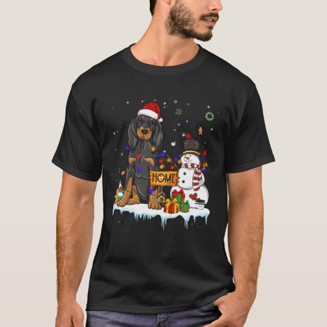 Camiseta Black And Tan Coonhound Dog With Santa Hat Christm (Anverso)