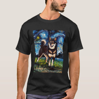 Camiseta Black And Tan Shiba Inu Starry Night Cute Art