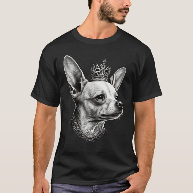 Camiseta Black and White Chihuahua Dog on Crown Chihuahua 1 (Anverso)