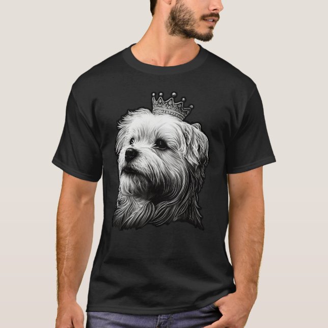 Camiseta Black and White Maltese Dog on Crown Maltese dog (Anverso)