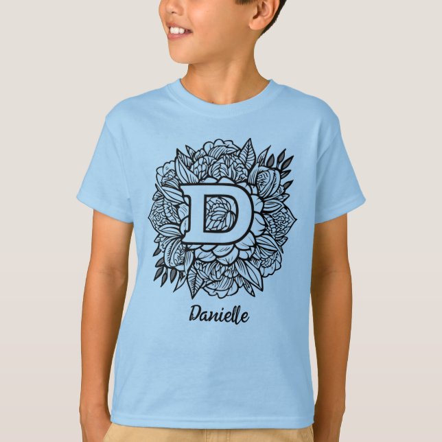 Camiseta Black and White Monogram Letter D Tattoo Style Art (Anverso)