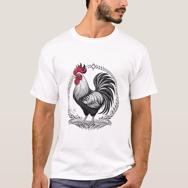Camiseta Black and white rooster (Anverso)