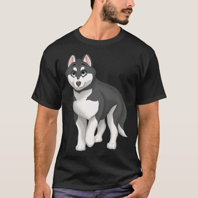 Camiseta Black and White Siberian Husky Dog with Blue Eyes (Anverso)