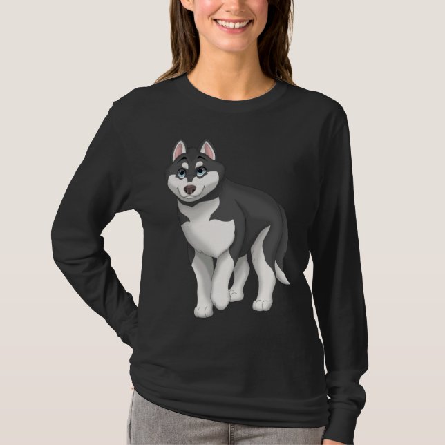 Camiseta Black and White Siberian Husky Dog with Blue Eyes (Anverso)