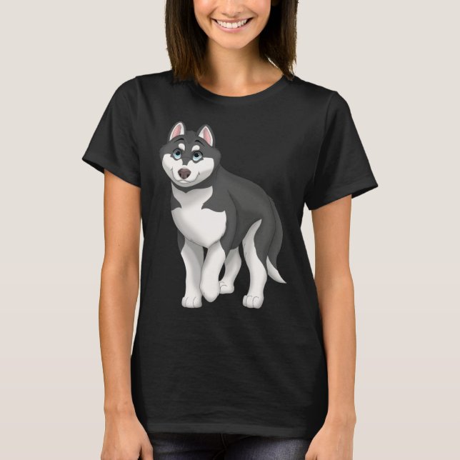 Camiseta Black and White Siberian Husky Dog with Blue Eyes (Anverso)