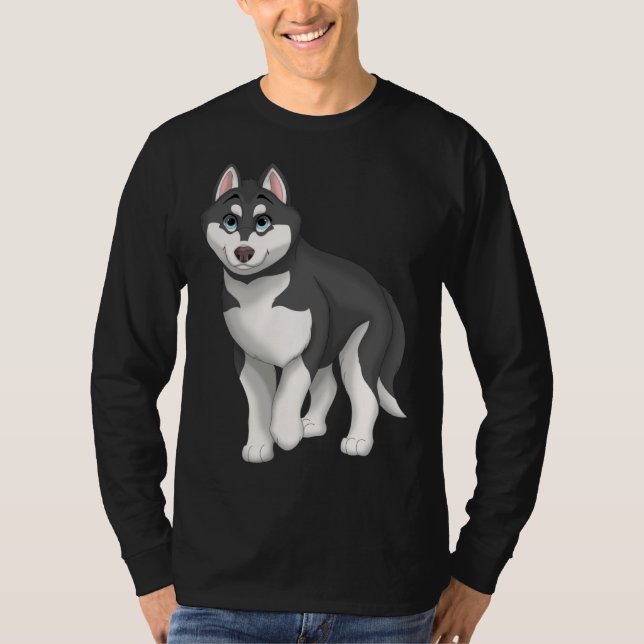 Camiseta Black and White Siberian Husky Dog with Blue Eyes (Anverso)