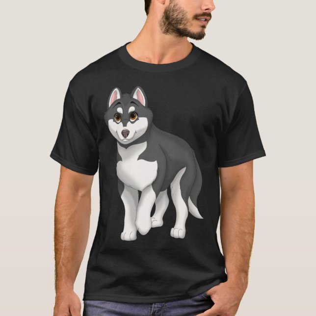 Camiseta Black and White Siberian Husky Dog with Brown Eyes (Anverso)