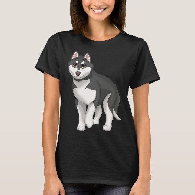 Camiseta Black and White Siberian Husky Dog with Brown Eyes (Anverso)
