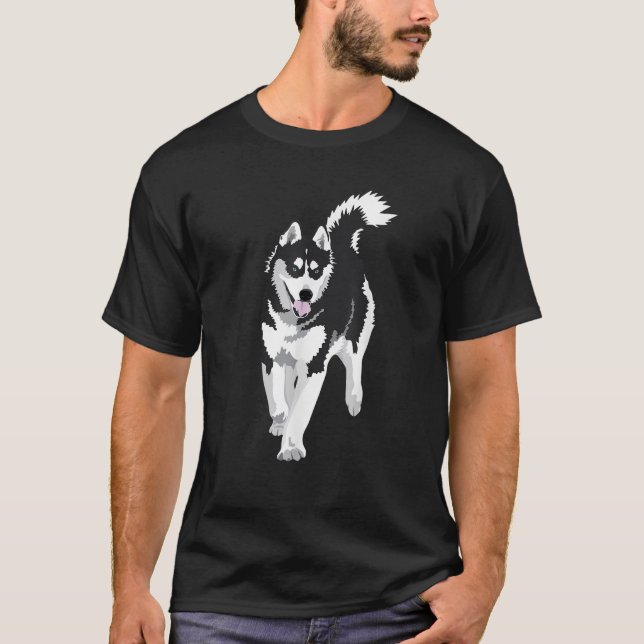 Camiseta black and white Siberian Husky Snow Dog  (Anverso)