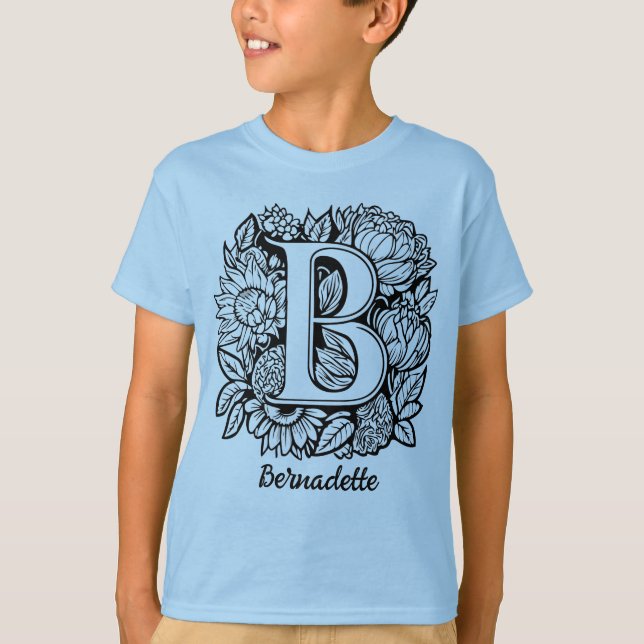 Camiseta Black and White Tattoo Flowers Monogram Letter B (Anverso)