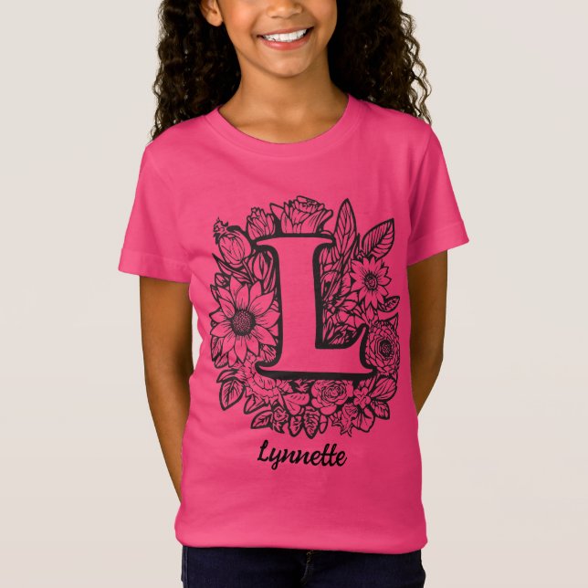 Camiseta Black and White Tattoo Flowers Monogram Letter L (Anverso)