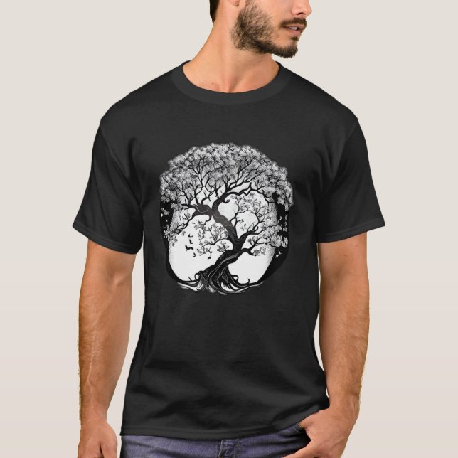 Camiseta black and white Yggdrasil cherry blossom tree of l (Anverso)