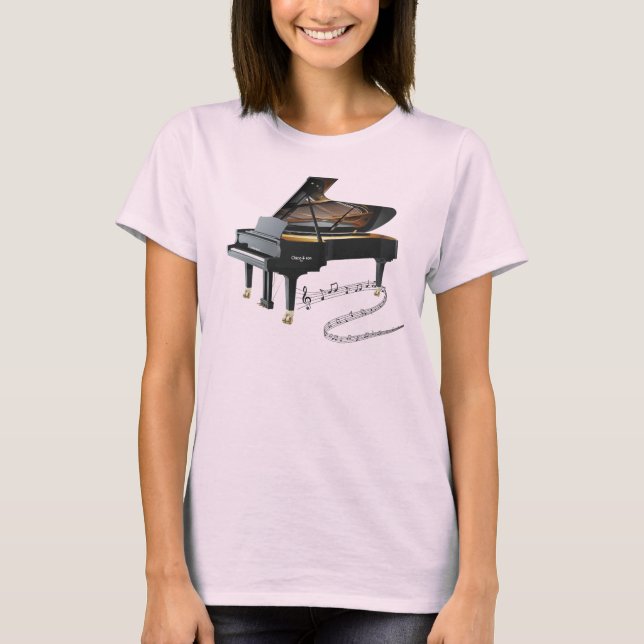 Camiseta Black Baby Grand Piano & Music Notes (Anverso)