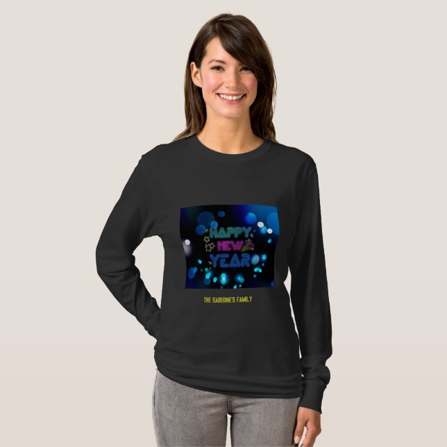 Camiseta Black & Blue Midnight Sparkle Neon Glow New Year  (Anverso completo)