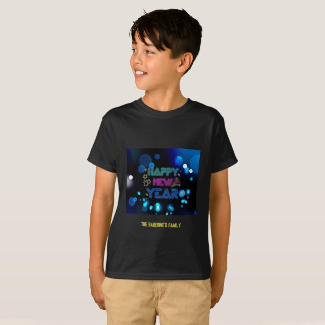 Camiseta Black & Blue Midnight Sparkle Neon Glow New Year  (Anverso completo)
