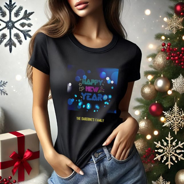 Camiseta Black & Blue Midnight Sparkle Neon Glow New Year  (Subido por el creador)