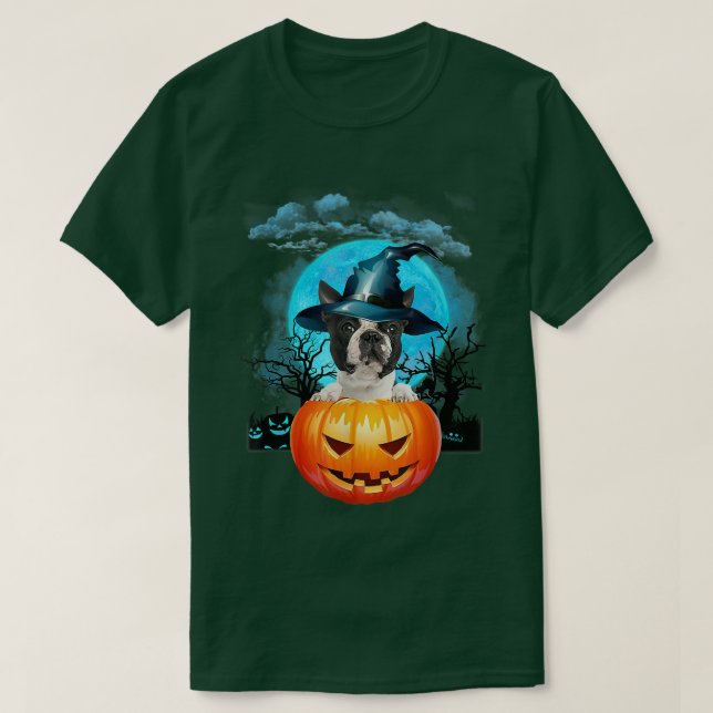Camiseta Black Boston Terrier Witch Pumpkin And Blue Moon 1 (Diseño del anverso)