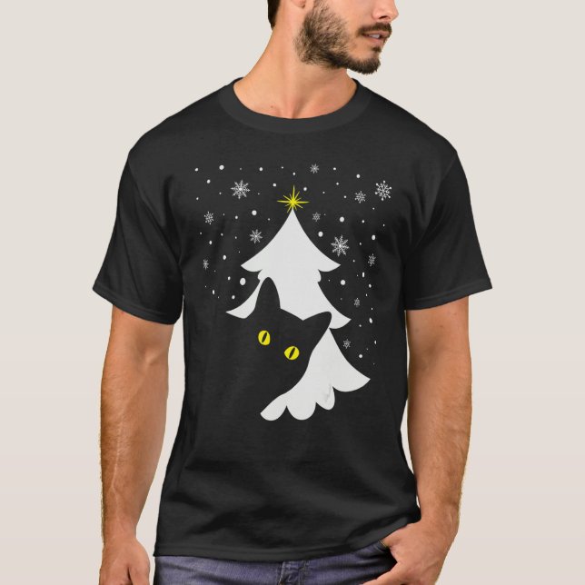 Camiseta Black Cat and Christmas Tree   Cat Xmas   (Anverso)