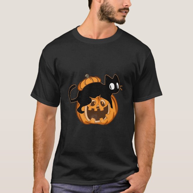 Camiseta Black Cat And Pumpkin Halloween (Anverso)
