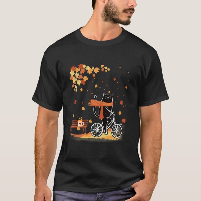 Camiseta Black Cat Autumn Bicycle Ride Thanksgiving Fall Se (Anverso)