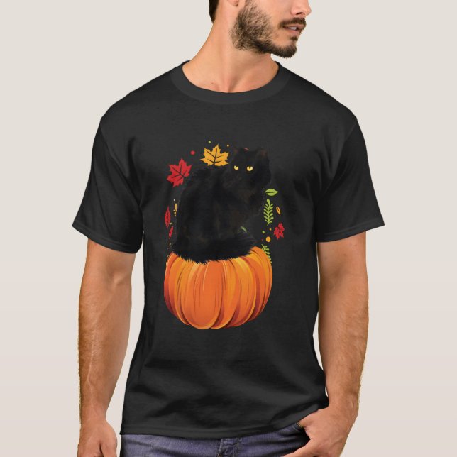 Camiseta Black Cat Autumn Fall Season Pumpkin Thanksgiving  (Anverso)